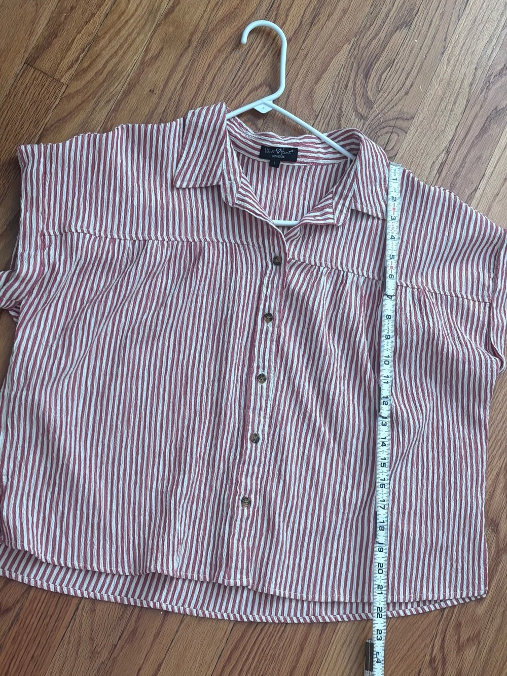 Velvet Heart Red White Seersucker 100% Cotton Cap Sleeve Button Shirt Large - Picture 4 of 6